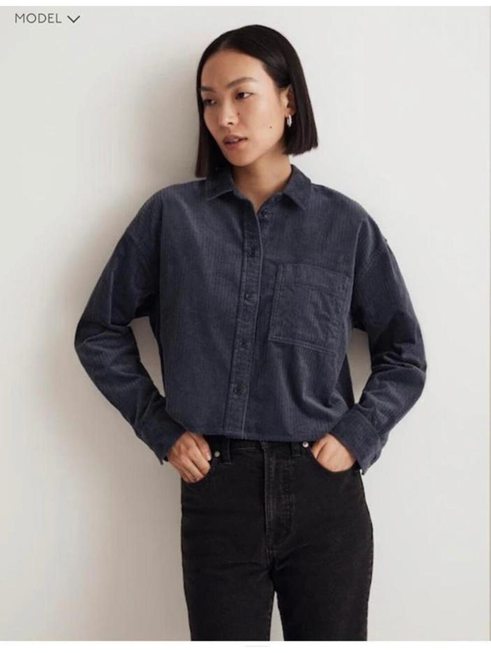Madewell Variegated Corduroy Button-Up Shirt Small Crop Boxy